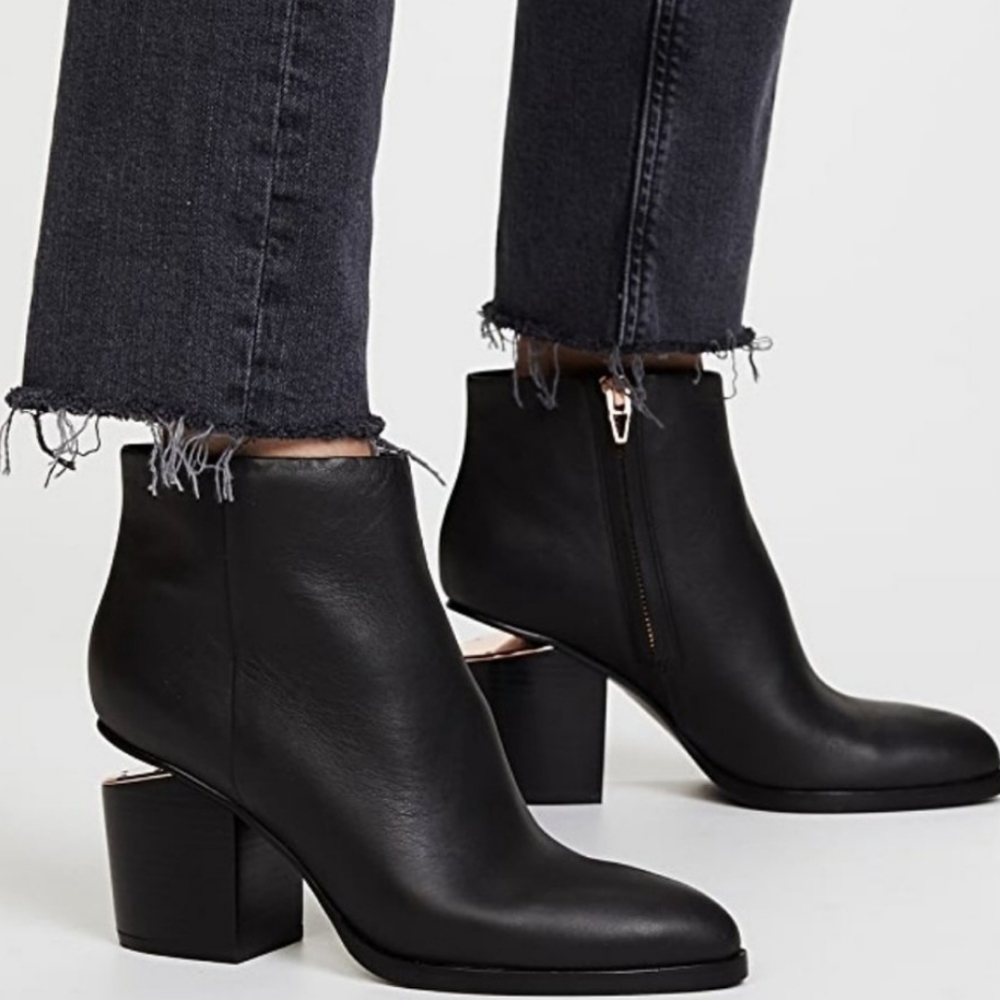 Alexander Wang Gabi Booties Rose Gold Black Leather Cutout 39.5